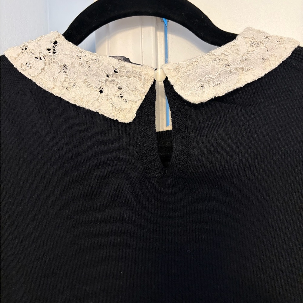J. Crew Black Merino Wool Sweater with Lace Collar - Picture 3 of 7